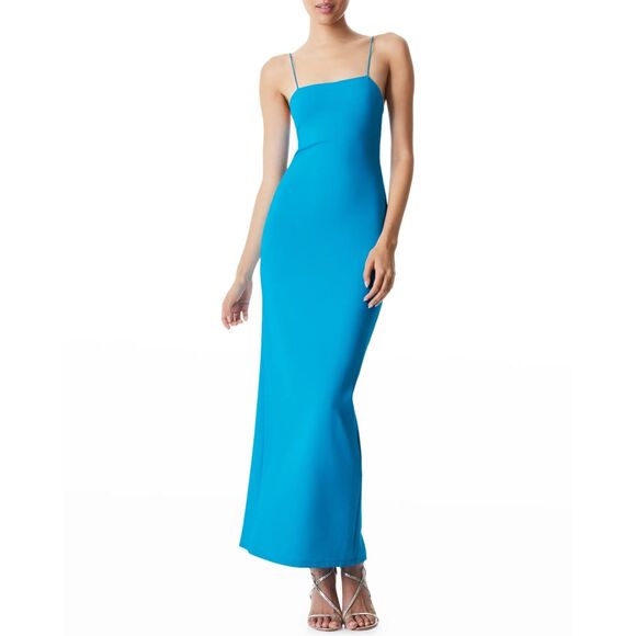 NWT Alice + Olivia Nelle Spaghetti Strap Cut Out Back Maxi Dress in Ocean Blue 6 - Picture 2 of 14